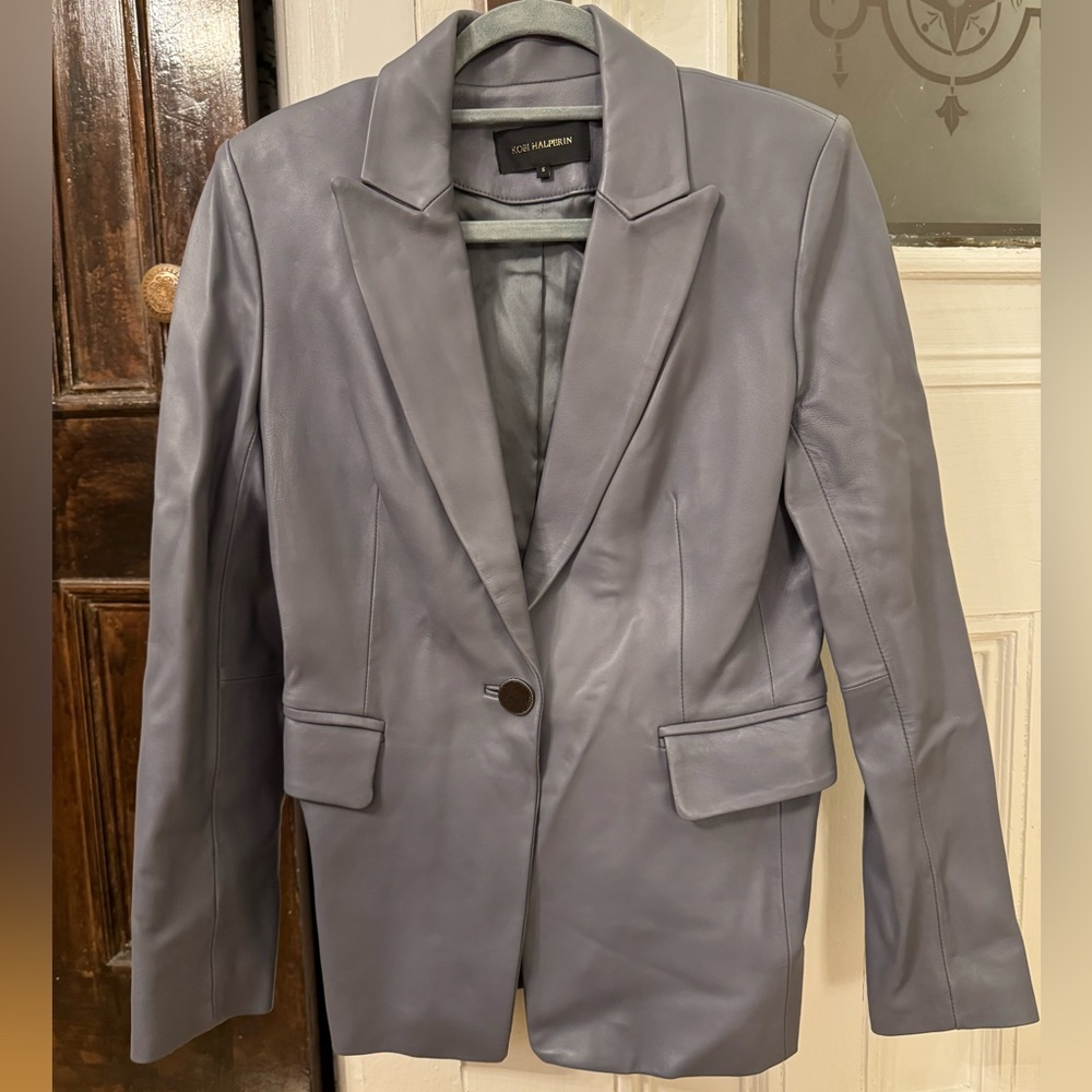 Kobi Halperin Avery leather blazer dusty gray blue